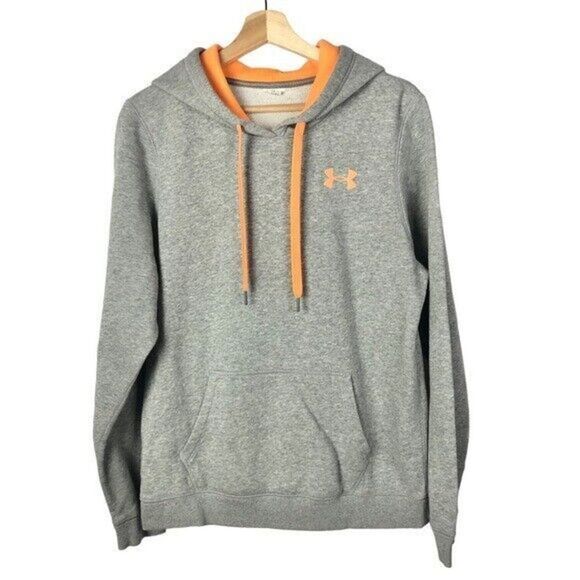Under Armour Gray & Neon Orange Rival Fleece Hooded Sweatshirt M - Picture 1 of 3